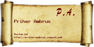 Priher Ambrus névjegykártya